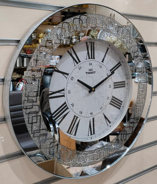 ساعت دیواری تیسوت آینه ای گرد نقره ای کروم