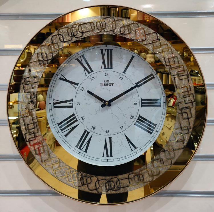 ساعت دیواری تیسوت آینه ای گرد طلایی