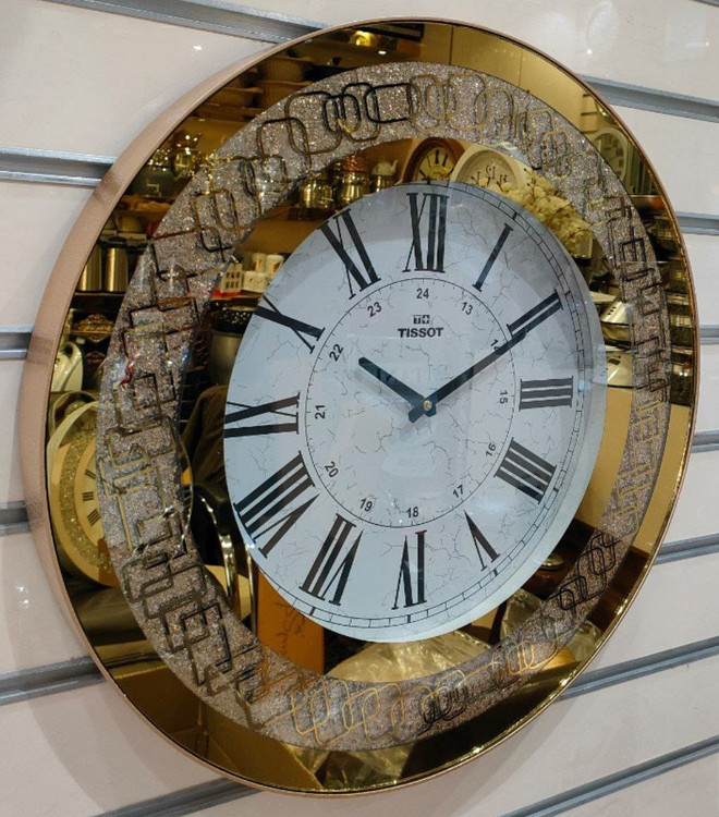 ساعت دیواری تیسوت آینه ای گرد طلایی